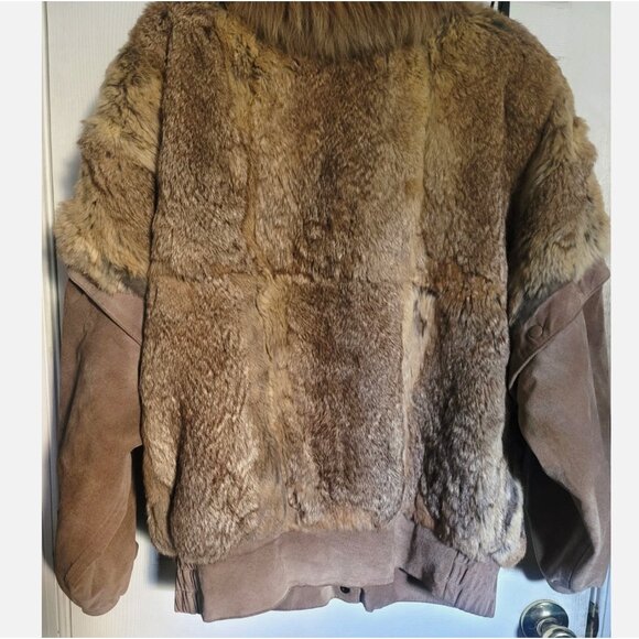 VTG Rabbit Fur Suede Bomber Jacket Convertible Vest Removable Sleeves Women M - Picture 11 of 16